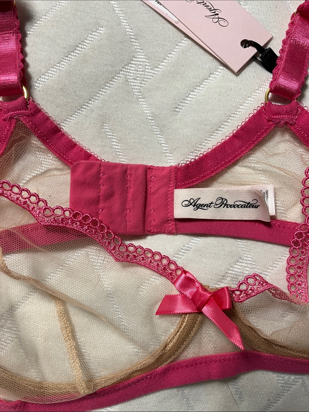 Agent Provocateur Hot Pink and Nude Sheer Lace Underwire Bra Kay 36C - Picture 3 of 6